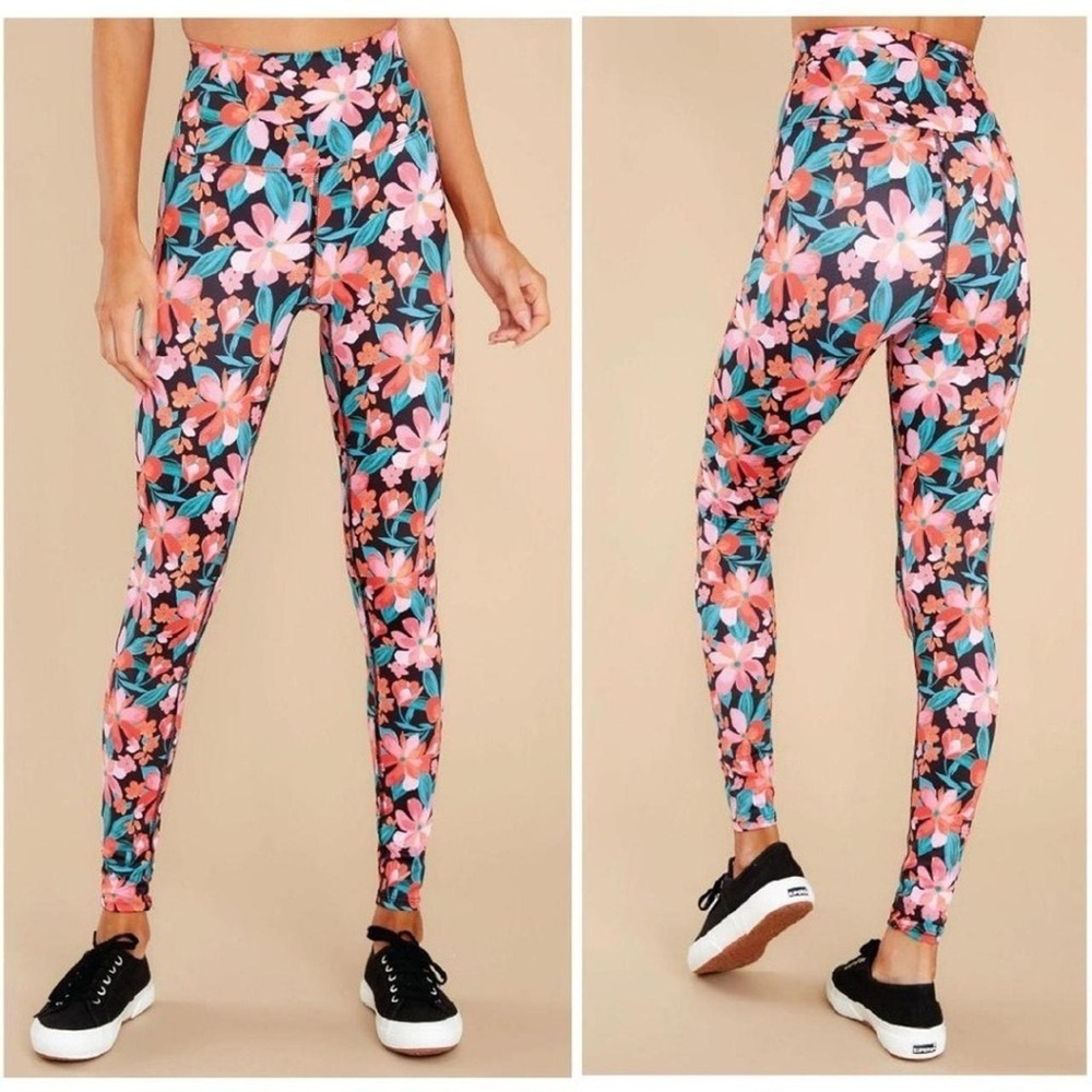 NWT Beach Riot Piper Printed Leggings Tights In Fiery Plumeria Floral XS